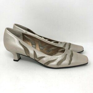Vaneli Kitten Pumps Beige Metallic Leather 7.5